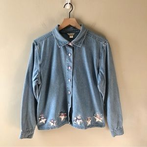 CHRISTOPHER & BANKS Vintage Snowman Denim Top